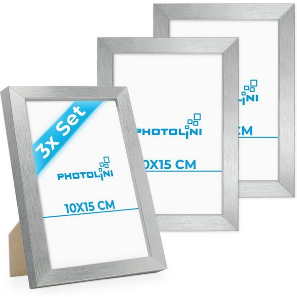 PHOTOLINI Bilderrahmen 3er Set modern mit bruchsicherem Acrylglas, Holz MDF, Fotos & Poster, für 3 Bilder (3er Set), Posterrahmen 10x15 cm zum Aufhängen & Aufst