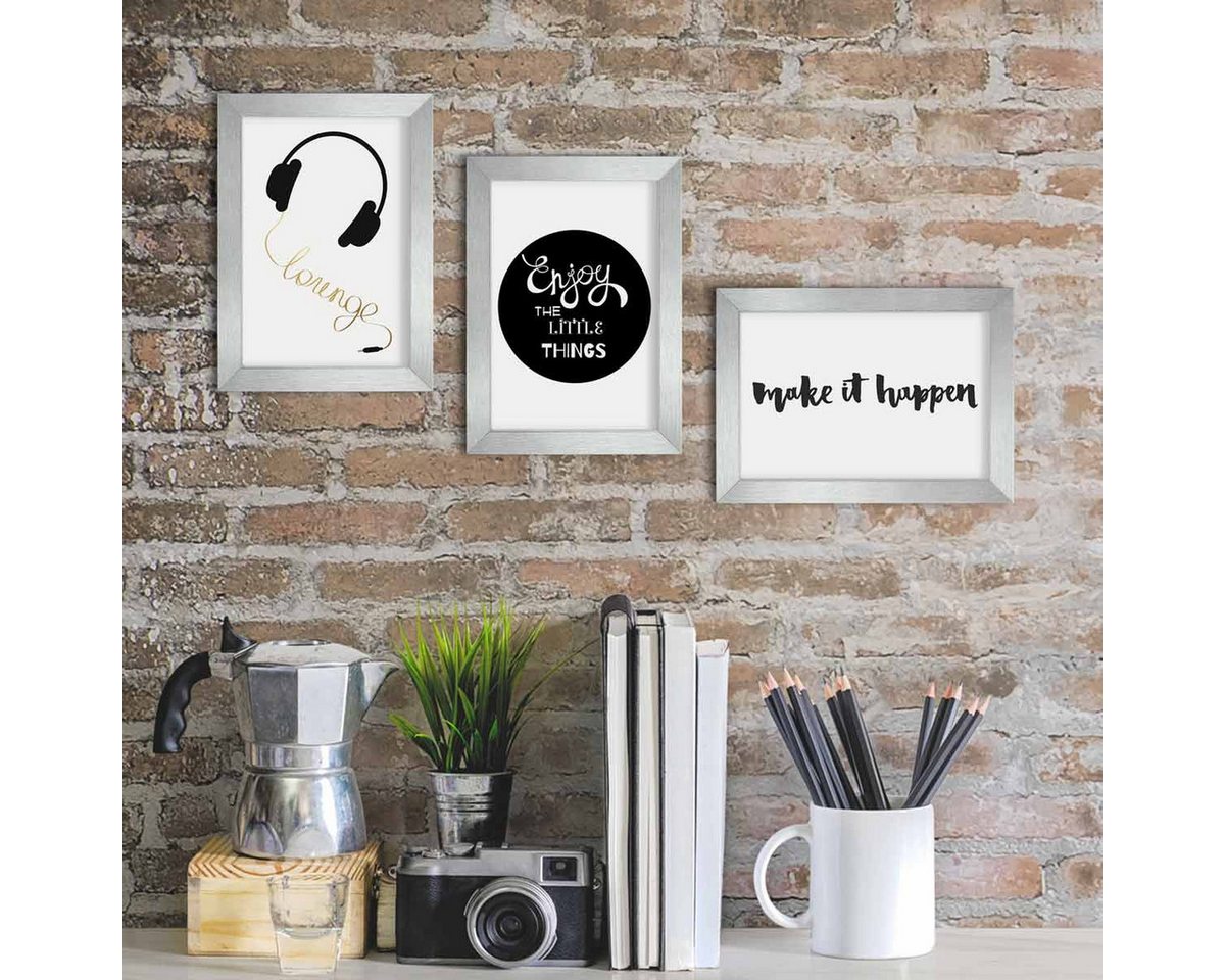 PHOTOLINI Bilderrahmen 3er Set modern mit bruchsicherem Acrylglas, Holz MDF, Fotos & Poster, für 3 Bilder (3er Set), Posterrahmen 10x15 cm zum Aufhängen & Aufst – Bild 4 von 5