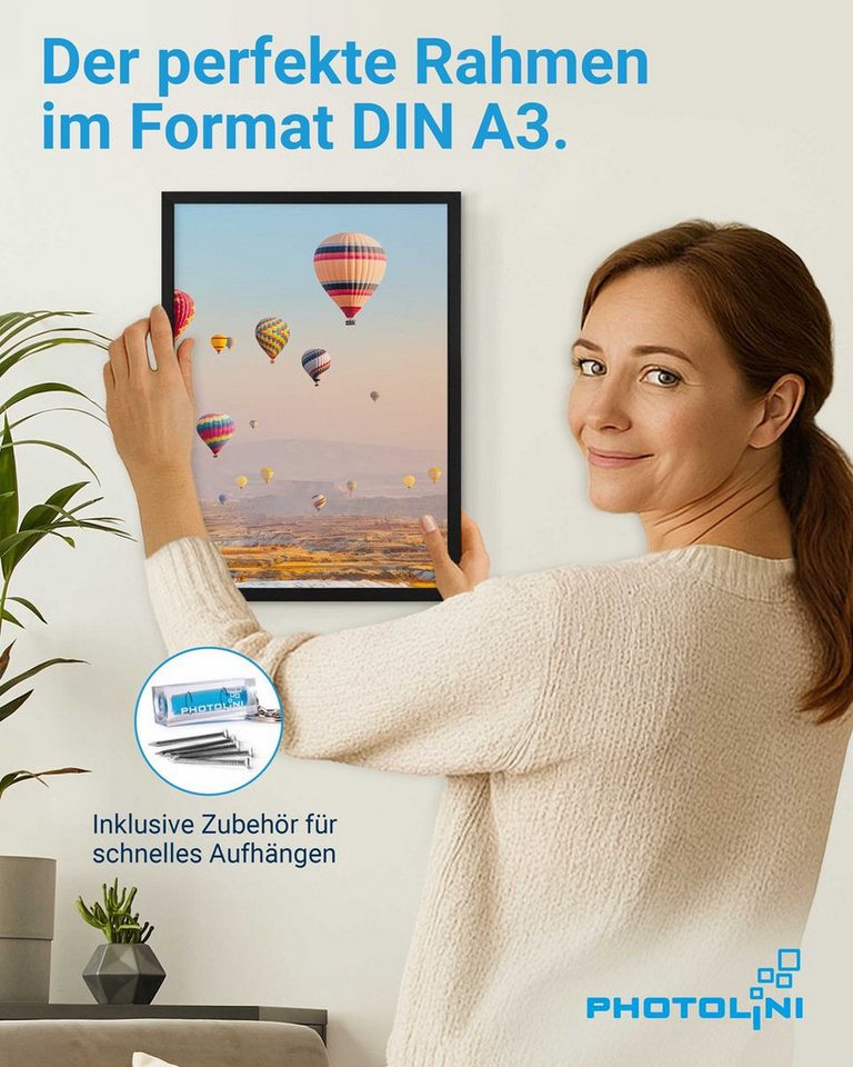 PHOTOLINI Bilderrahmen 3er Set modern mit bruchsicherem Acrylglas, Holz MDF, Fotos & Poster, für 3 Bilder (3er Set), Posterrahmen A3 30x42 cm zum Aufhängen – Bild 2 von 5