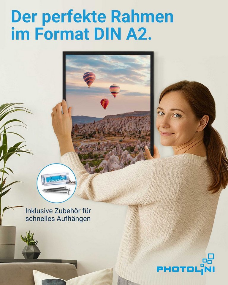PHOTOLINI Bilderrahmen 3er Set modern mit bruchsicherem Acrylglas, Holz MDF, Fotos & Poster, für 3 Bilder (3er Set), Posterrahmen A2 42x60 cm zum Aufhängen – Bild 2 von 5