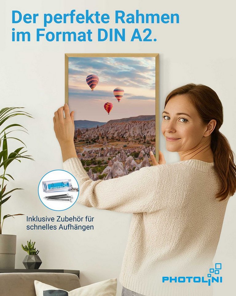 PHOTOLINI Bilderrahmen 3er Set modern mit bruchsicherem Acrylglas, Holz MDF, Fotos & Poster, für 3 Bilder (3er Set), Posterrahmen A2 42x60 cm zum Aufhängen – Bild 2 von 5