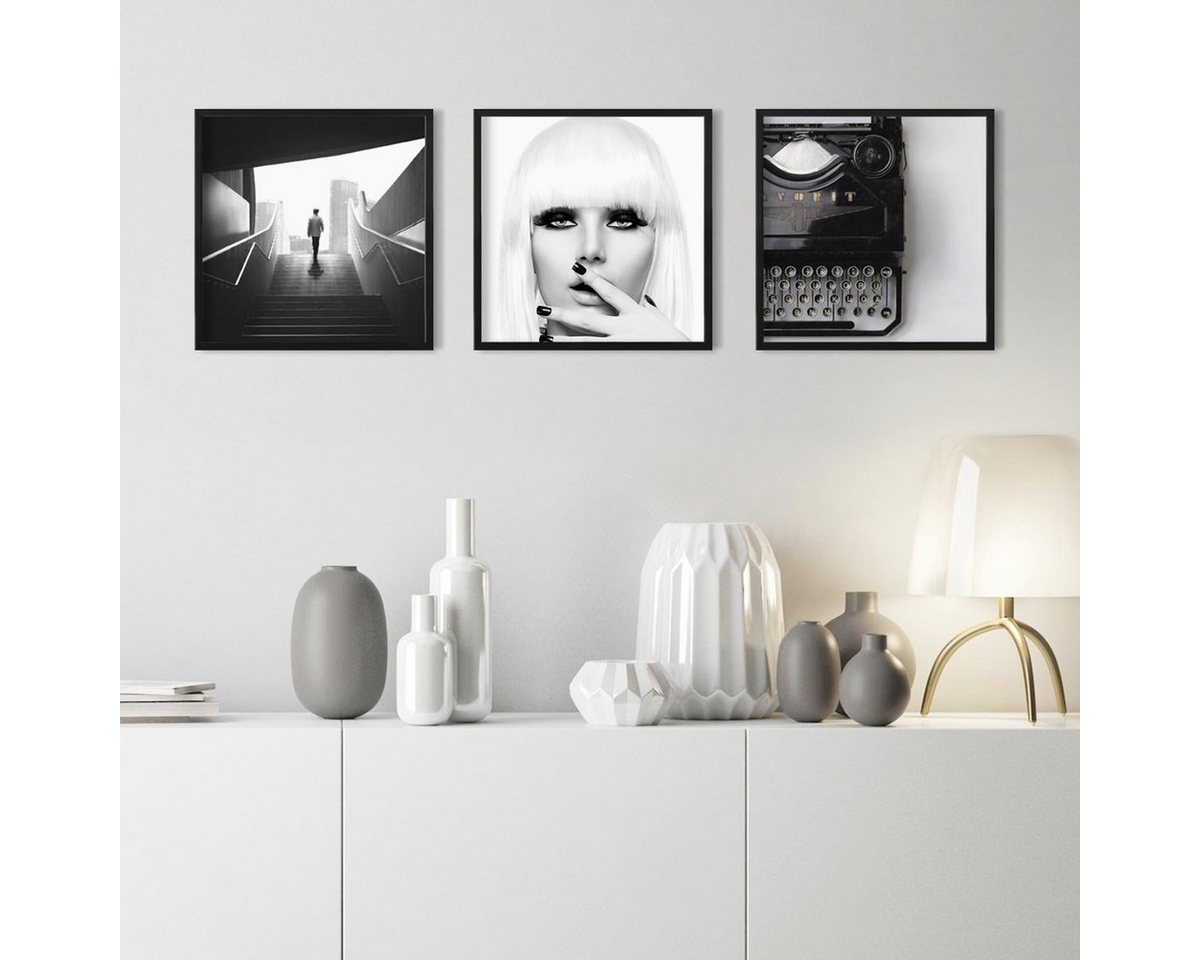 PHOTOLINI Bilderrahmen 3er Set modern mit bruchsicherem Acrylglas, Holz MDF, Fotos & Poster, für 3 Bilder (3er Set), Posterrahmen 40x40 cm quadratisch zum Aufhä – Bild 2 von 5