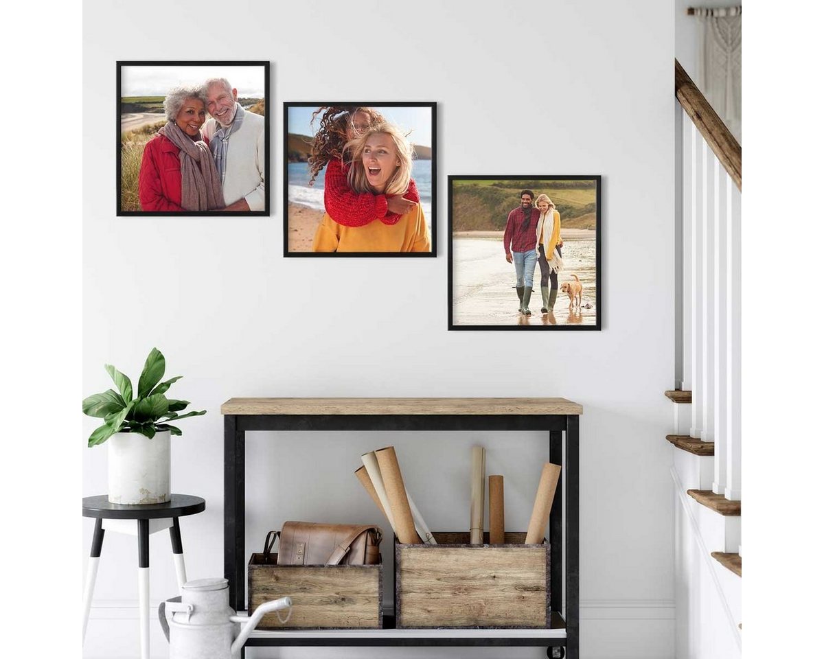 PHOTOLINI Bilderrahmen 3er Set modern mit bruchsicherem Acrylglas, Holz MDF, Fotos & Poster, für 3 Bilder (3er Set), Posterrahmen 40x40 cm quadratisch zum Aufhä – Bild 4 von 5