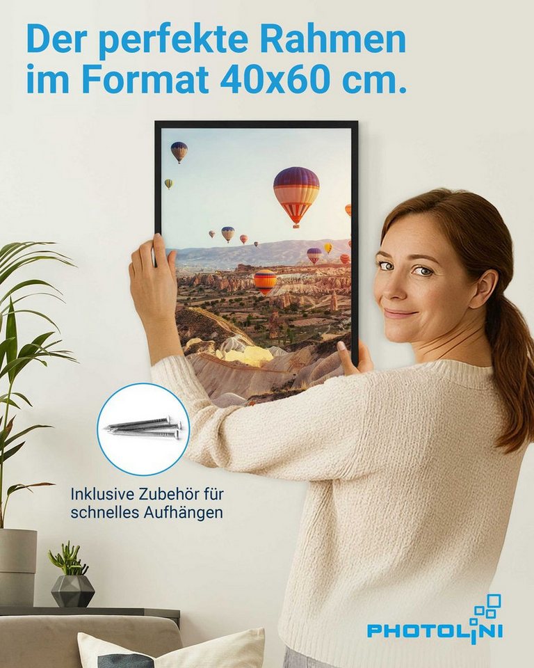 PHOTOLINI Bilderrahmen modern mit bruchsicherem Acrylglas, Holz MDF für Fotos & Poster, für 1 Bilder (1 Einzelrahmen), Posterrahmen 40x60 cm zum Aufhängen – Bild 2 von 5