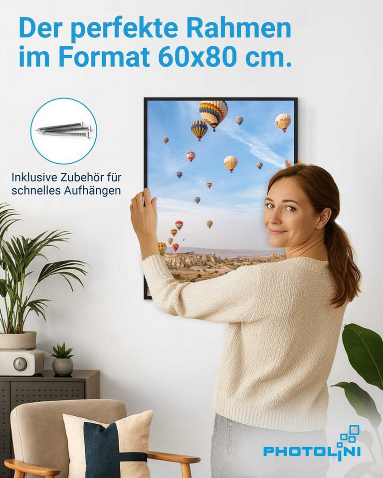 PHOTOLINI Bilderrahmen modern mit bruchsicherem Acrylglas, Holz MDF für Fotos & Poster, für 1 Bilder (1 Einzelrahmen), Posterrahmen groß 60x80 cm zum Aufhängen – Bild 2 von 5
