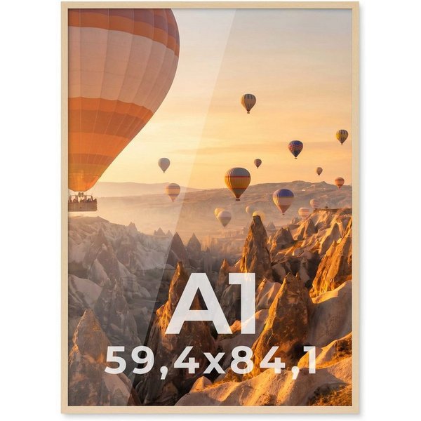 PHOTOLINI Bilderrahmen modern mit bruchsicherem Acrylglas, Holz MDF für Fotos & Poster, für 1 Bilder (1 Einzelrahmen), Posterrahmen groß A1 59,9x84,1 cm zum Auf