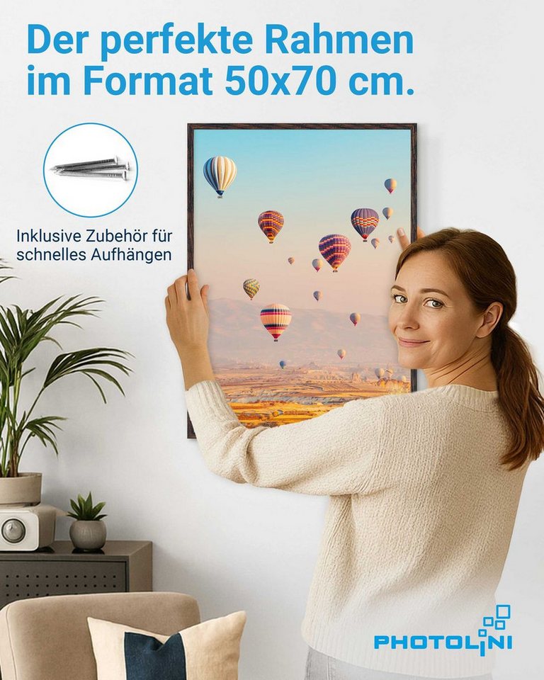 PHOTOLINI Bilderrahmen modern mit bruchsicherem Acrylglas, Holz MDF für Fotos & Poster, für 1 Bilder (1 Einzelrahmen), Posterrahmen 50x70 cm zum Aufhängen – Bild 2 von 5