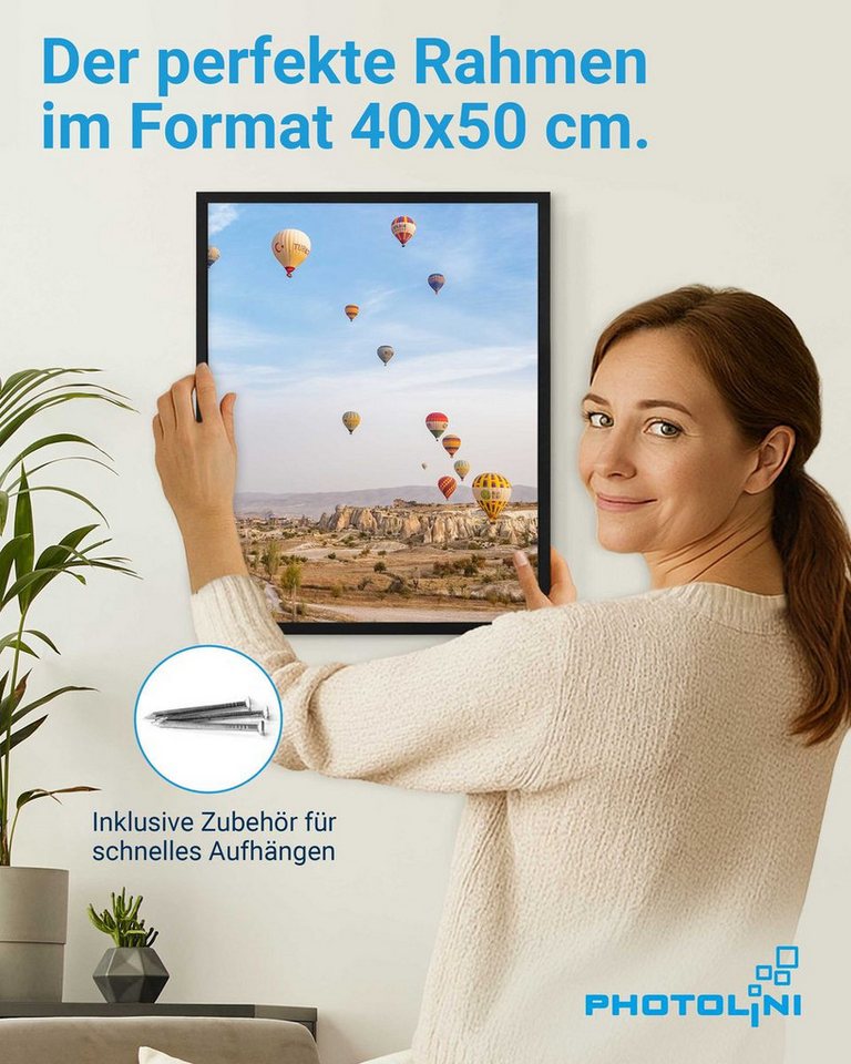 PHOTOLINI Bilderrahmen modern mit bruchsicherem Acrylglas, Holz MDF für Fotos & Poster, für 1 Bilder (1 Einzelrahmen), Posterrahmen 40x50 cm zum Aufhängen – Bild 2 von 5