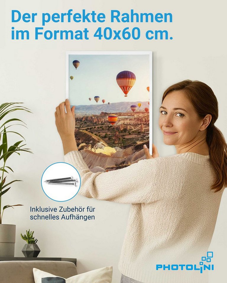 PHOTOLINI Bilderrahmen modern mit bruchsicherem Acrylglas, Holz MDF für Fotos & Poster, für 1 Bilder (1 Einzelrahmen), Posterrahmen 40x60 cm zum Aufhängen – Bild 2 von 5