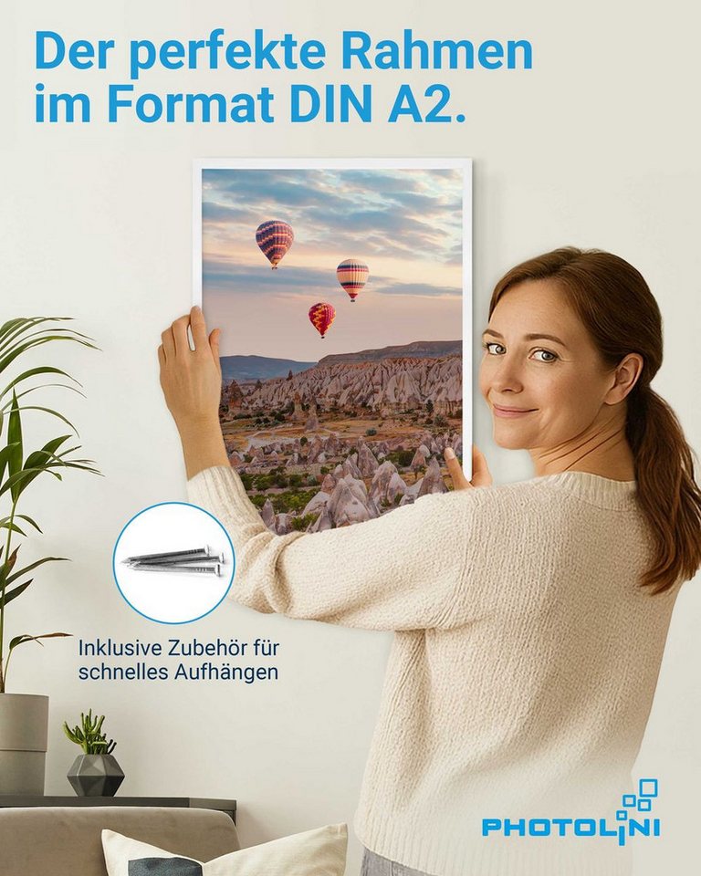PHOTOLINI Bilderrahmen modern mit bruchsicherem Acrylglas, Holz MDF für Fotos & Poster, für 1 Bilder (1 Einzelrahmen), Posterrahmen A2 42x60 cm zum Aufhängen – Bild 2 von 5