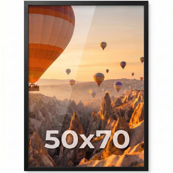 PHOTOLINI Bilderrahmen modern mit bruchsicherem Acrylglas, Holz MDF für Fotos & Poster, für 1 Bilder (1 Einzelrahmen), Posterrahmen 50x70 cm zum Aufhängen