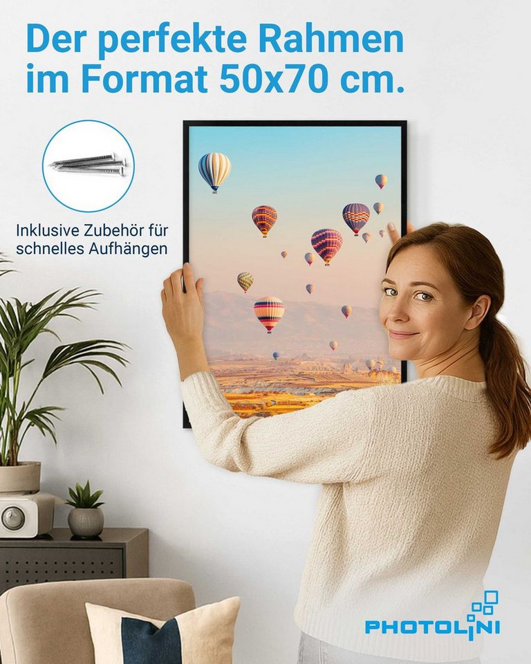 PHOTOLINI Bilderrahmen modern mit bruchsicherem Acrylglas, Holz MDF für Fotos & Poster, für 1 Bilder (1 Einzelrahmen), Posterrahmen 50x70 cm zum Aufhängen – Bild 2 von 5