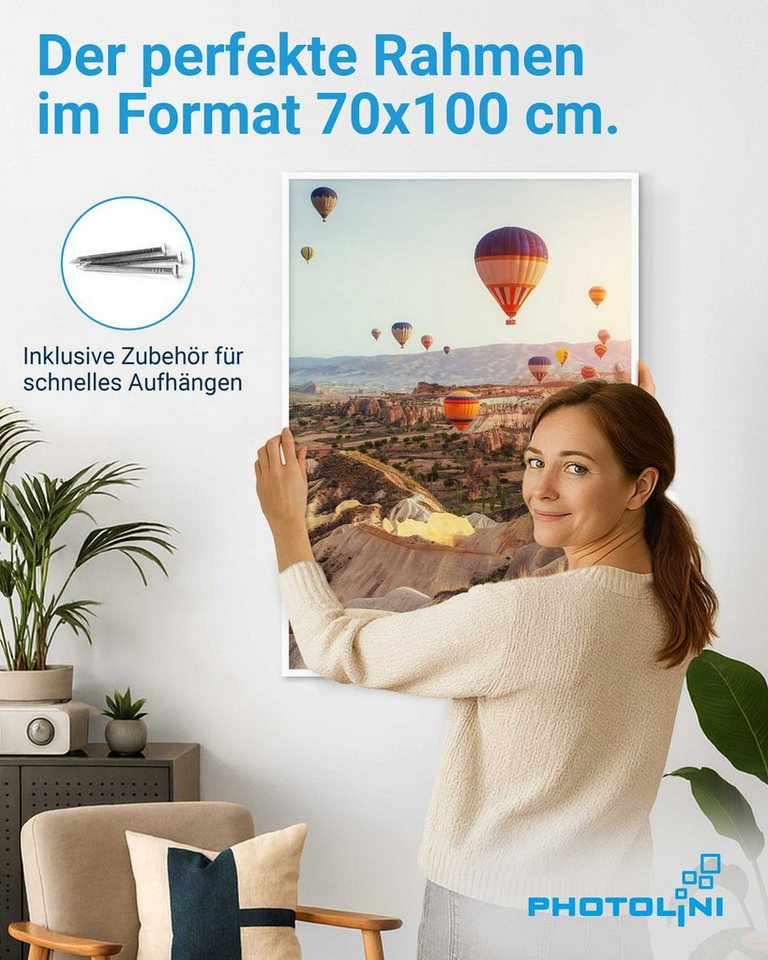 PHOTOLINI Bilderrahmen modern mit bruchsicherem Acrylglas, Holz MDF für Fotos & Poster, für 1 Bilder (1 Einzelrahmen), Posterrahmen XL 70x100 cm zum Aufhängen – Bild 2 von 5