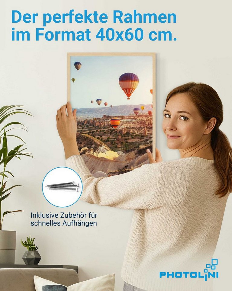 PHOTOLINI Bilderrahmen modern mit bruchsicherem Acrylglas, Holz MDF für Fotos & Poster, für 1 Bilder (1 Einzelrahmen), Posterrahmen 40x60 cm zum Aufhängen – Bild 2 von 5