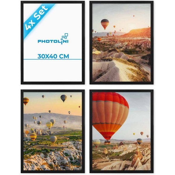 PHOTOLINI Bilderrahmen Sets 30x40 cm aus MDF Holz mit Acrylglas & Zubehör, für 4 Bilder (4er Set), 4er Set moderne Posterrahmen Schwarz