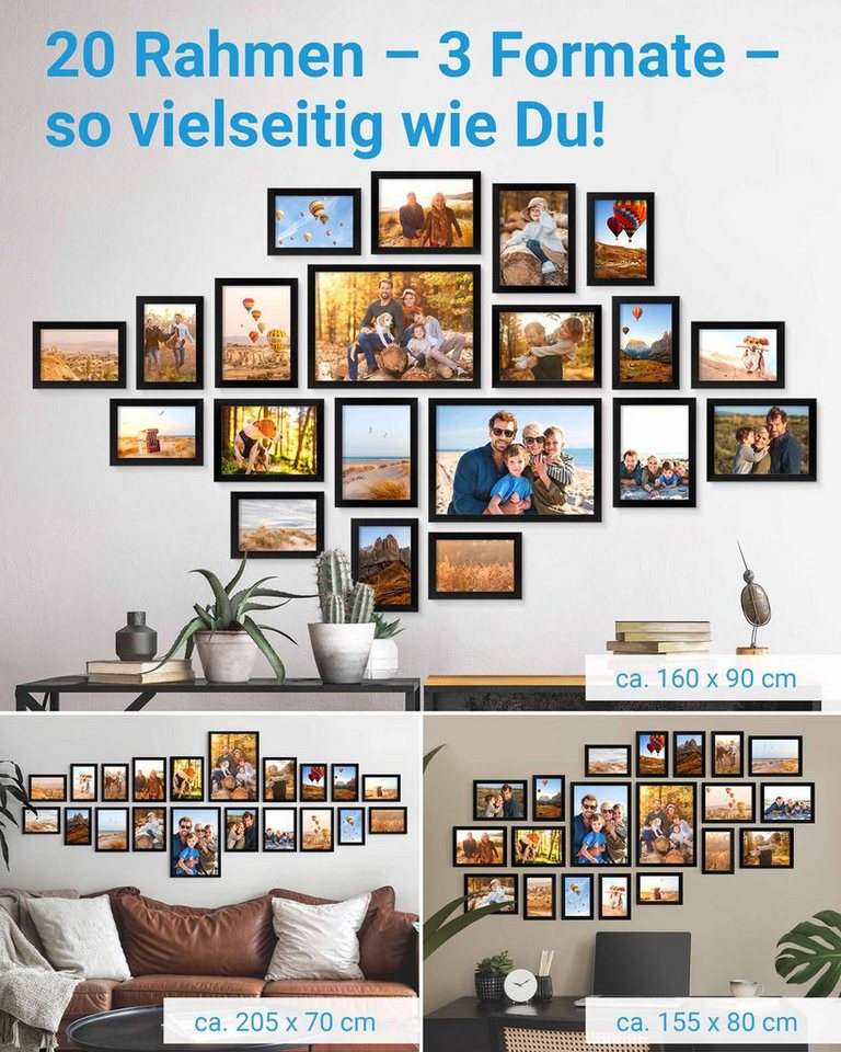 PHOTOLINI Bilderrahmen Sets in verschiedenen Formaten, MDF Holz, Acrylglas & Zubehör, für 20 Bilder (20er Set), Posterrahmen 20er Set No.1 zum Aufhängen oder Au – Bild 2 von 5