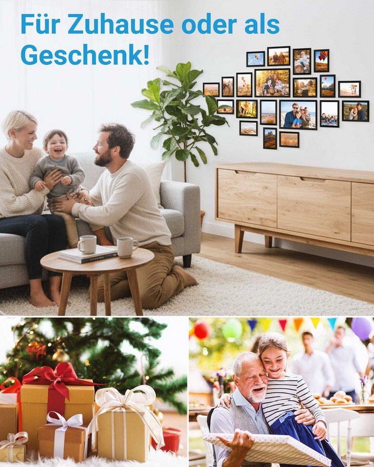 PHOTOLINI Bilderrahmen Sets in verschiedenen Formaten, MDF Holz, Acrylglas & Zubehör, für 20 Bilder (20er Set), Posterrahmen 20er Set No.1 zum Aufhängen oder Au – Bild 4 von 5