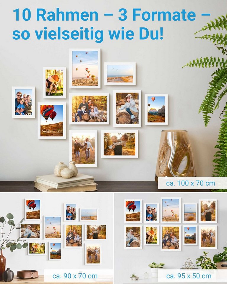 PHOTOLINI Bilderrahmen Sets in verschiedenen Formaten, MDF Holz, Acrylglas & Zubehör, für 10 Bilder (10er Set), Posterrahmen 10er Set No.3 zum Aufhängen oder Au – Bild 2 von 5
