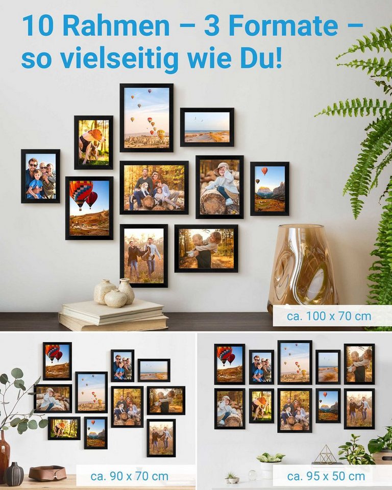 PHOTOLINI Bilderrahmen Sets in verschiedenen Formaten, MDF Holz, Acrylglas & Zubehör, für 10 Bilder (10er Set), Posterrahmen 10er Set No.3 zum Aufhängen oder Au – Bild 2 von 5