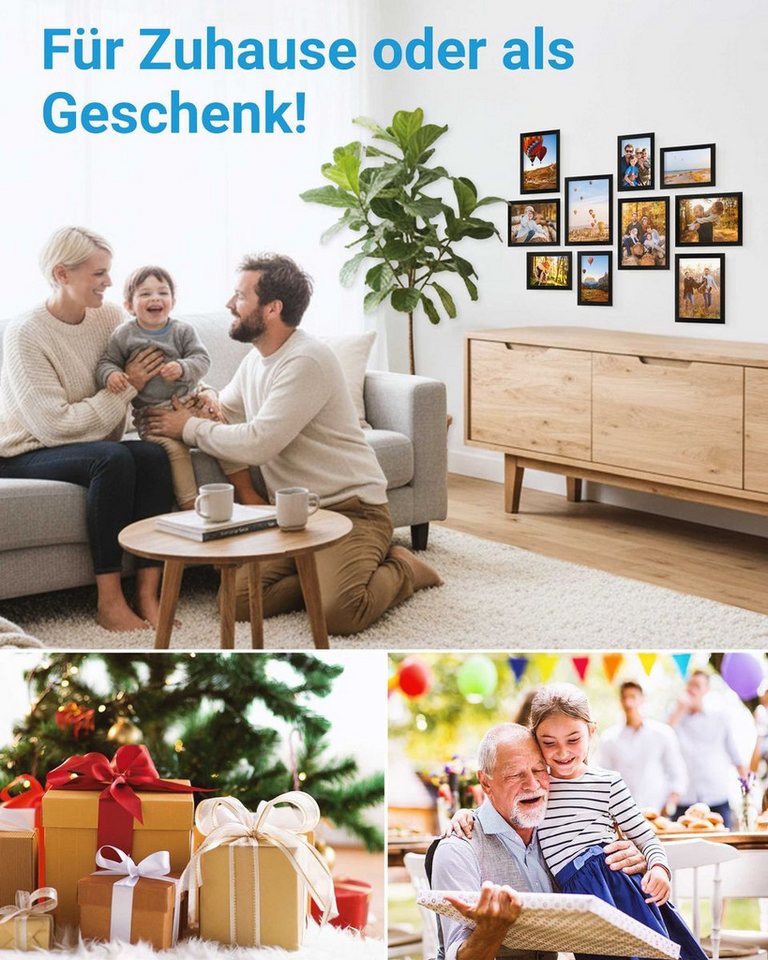 PHOTOLINI Bilderrahmen Sets in verschiedenen Formaten, MDF Holz, Acrylglas & Zubehör, für 10 Bilder (10er Set), Posterrahmen 10er Set No.3 zum Aufhängen oder Au – Bild 4 von 5