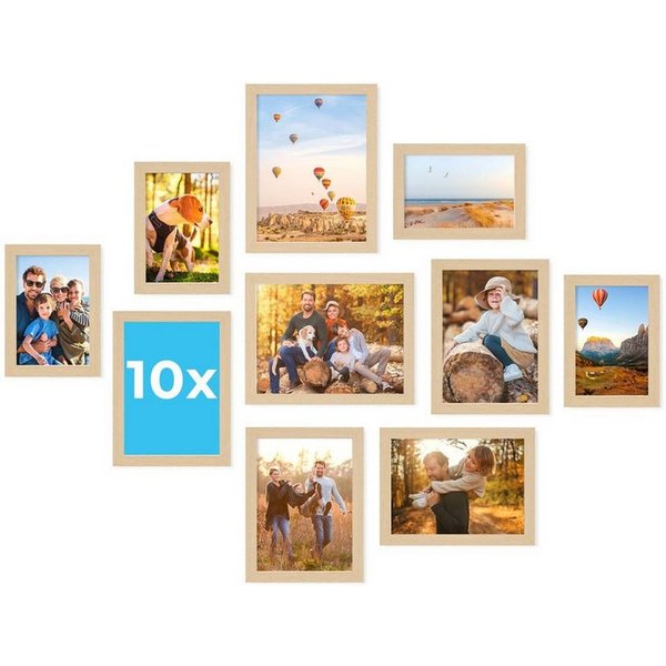 PHOTOLINI Bilderrahmen Sets in verschiedenen Formaten, MDF Holz, Acrylglas & Zubehör, für 10 Bilder (10er Set), Posterrahmen 10er Set No.3 zum Aufhängen oder Au