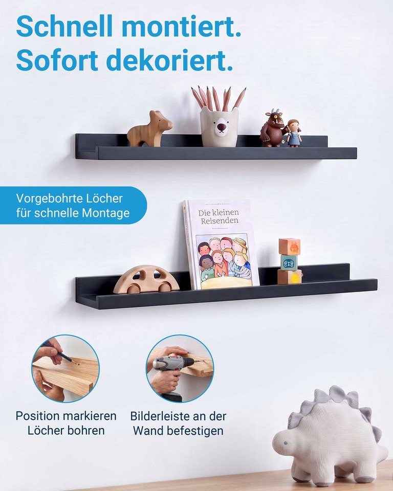 PHOTOLINI Wandregal Bilderleiste, Schweberegal 2er Set für Fotos, Poster & Deko-Objekte, 2-tlg. – Bild 5 von 5