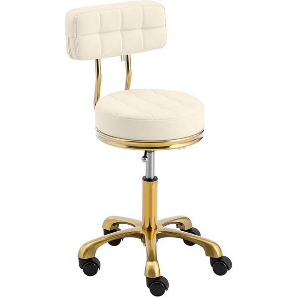 Physa Drehstuhl Rollhocker mit Lehne Friseurhocker höhenverstellbar 150kg Beige Golden, Beige, Golden