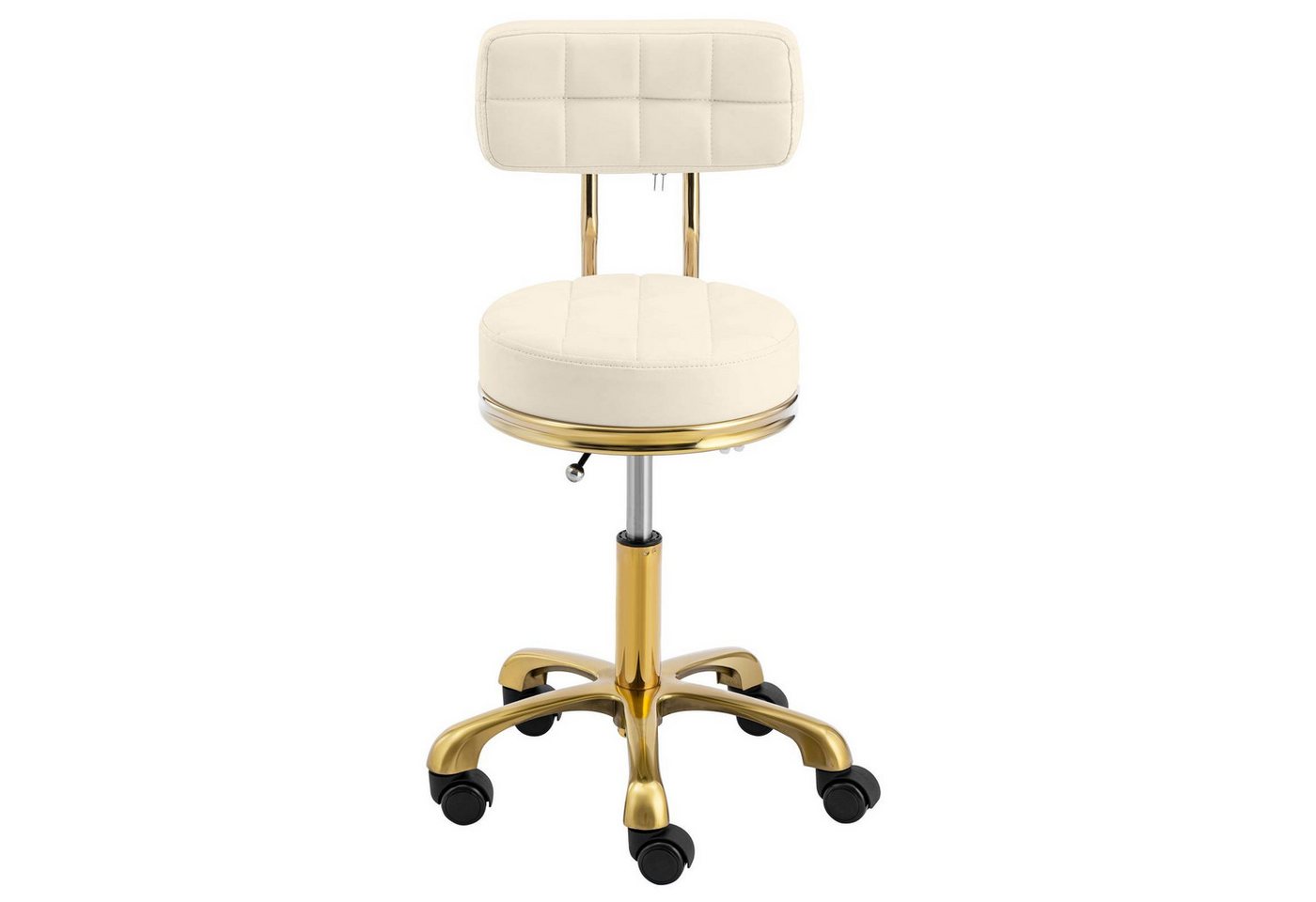 Physa Drehstuhl Rollhocker mit Lehne Friseurhocker höhenverstellbar 150kg Beige Golden, Beige, Golden – Bild 4 von 5