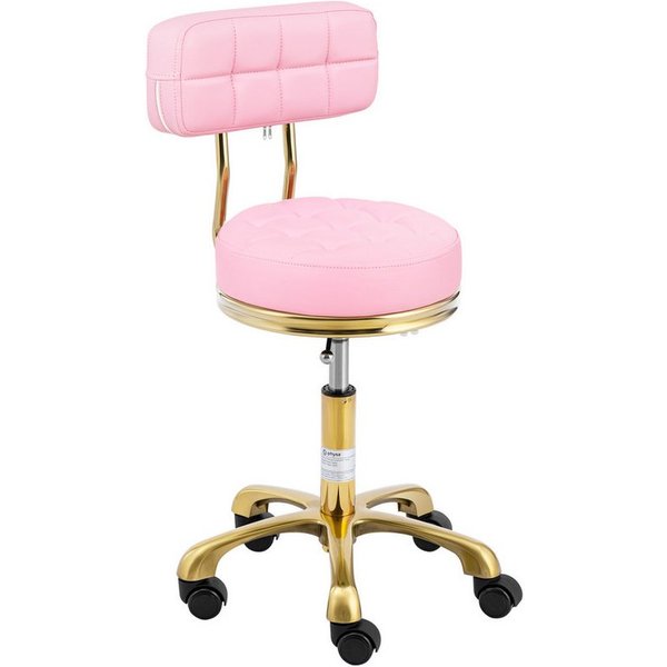 Physa Drehstuhl Rollhocker mit Lehne Friseurhocker 51 - 66 cm 150 kg Zartrosa & Golden, Zartrosa, Golden