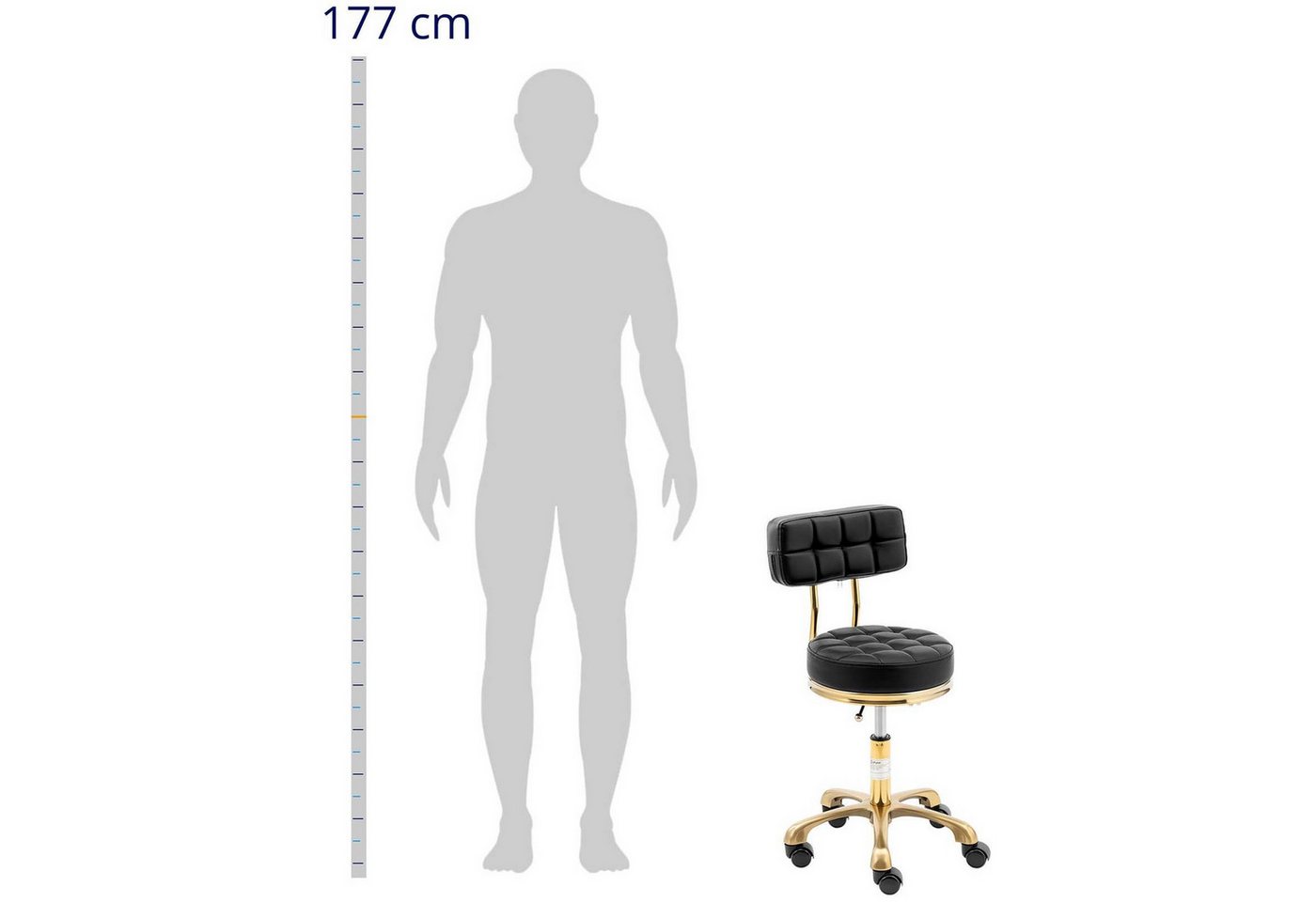 Physa Drehstuhl Rollhocker mit Lehne Friseurhocker Kosmetikhocker 150kg schwarz, Schwarz – Bild 2 von 5