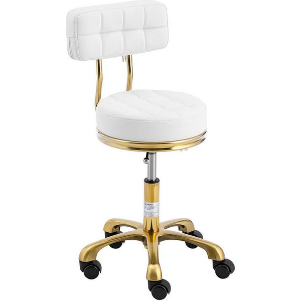 Physa Drehstuhl Rollhocker mit Lehne Friseurhocker Kosmetik 150 kg weiß & golden, Weiß