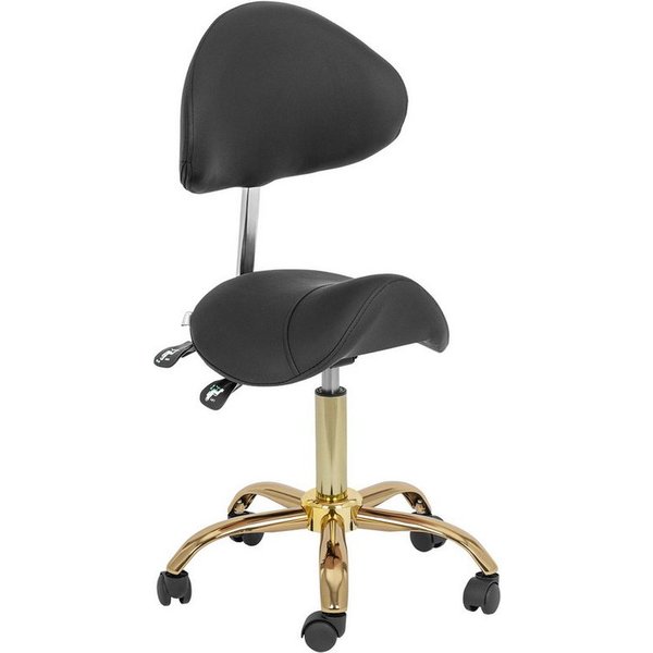 Physa Drehstuhl Sattelstuhl Sattelhocker mit Lehne Rollhocker Schwarz/Golden, Schwarz, Golden