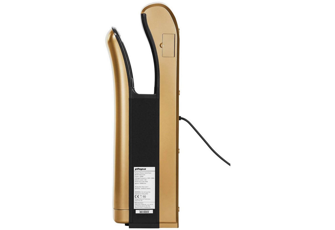 Physa Händetrockner Elektrischer Automatischer Wandhandtrockner 1200 W Golden Airblade, 1200W – Bild 2 von 5