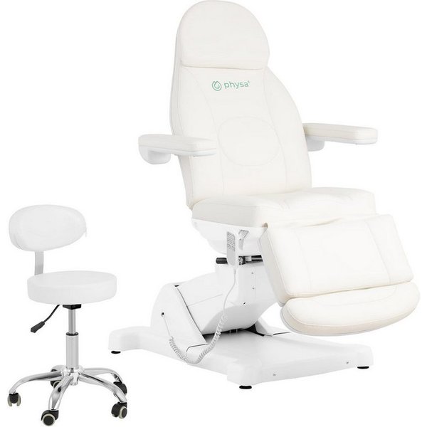 Physa Massageliege Kosmetikliege elektrisch mit Rollhocker 300 W 150 kg Behandlungsliege, Weiß