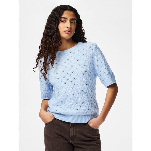 pieces Strickpullover PCLELOU SS O-NECK KNIT NOOS BC mit Ajourmuster