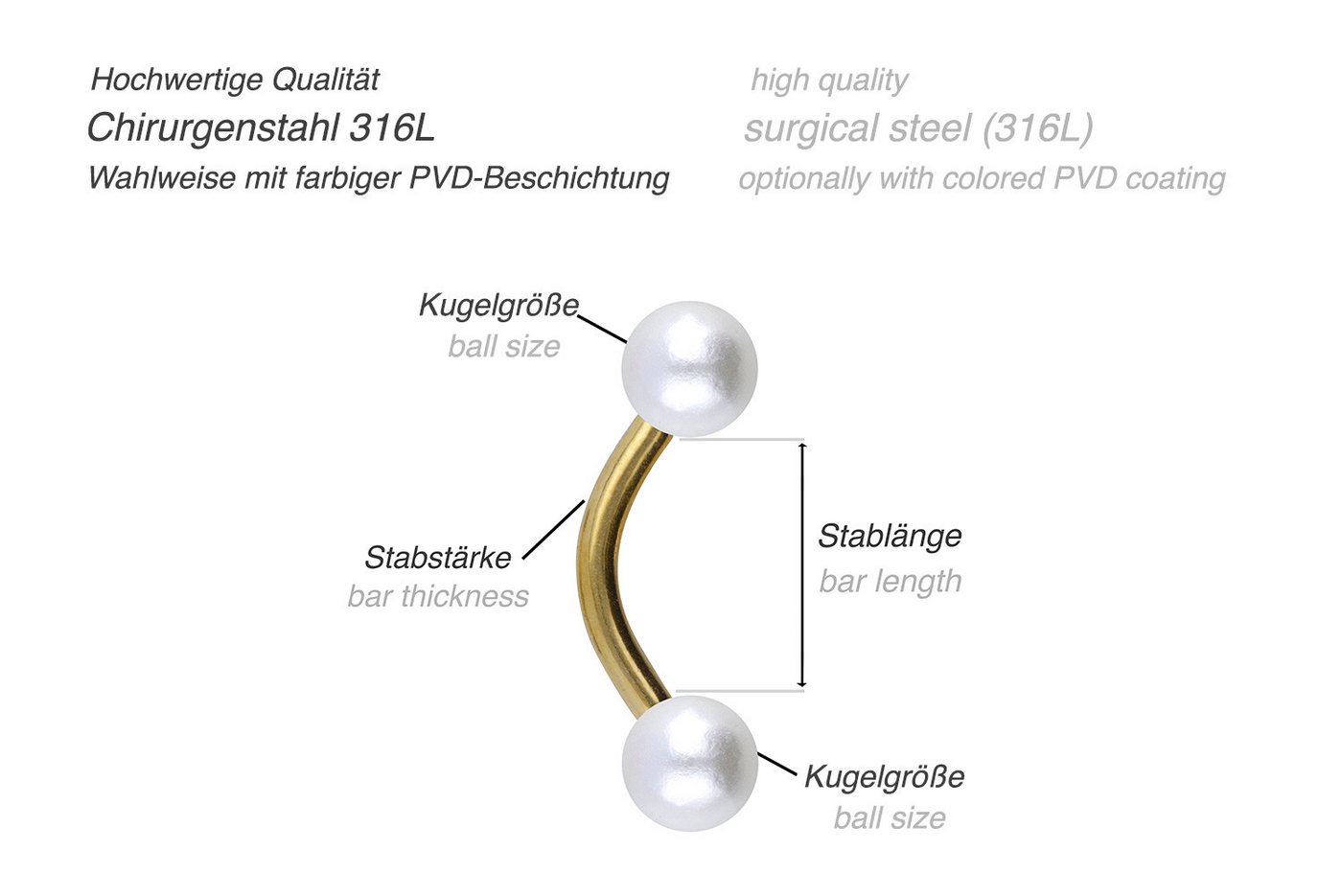 PIERCINGLINE Bauchnabelpiercing Chirurgenstahl Banane SYNTHETISCHE PERLEN (Bananen, 1-tlg) – Bild 3 von 3