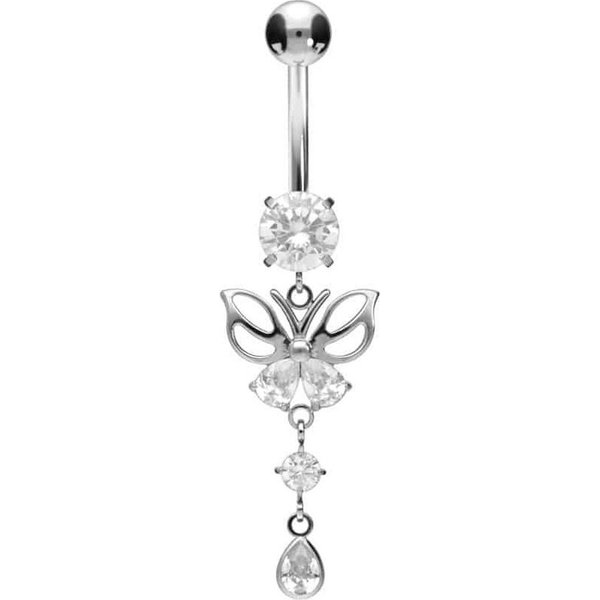 PIERCINGLINE Bauchnabelpiercing Titan Bananabell mit Innengewinde SCHMETTERLING + KRISTALLE