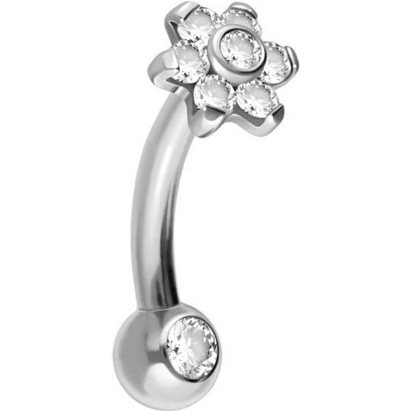 PIERCINGLINE Bauchnabelpiercing Titan Banane mit Push Fit BLUME MIT 7 KRISTALLEN + KRISTALLKUGEL (Bananen, 1-tlg)