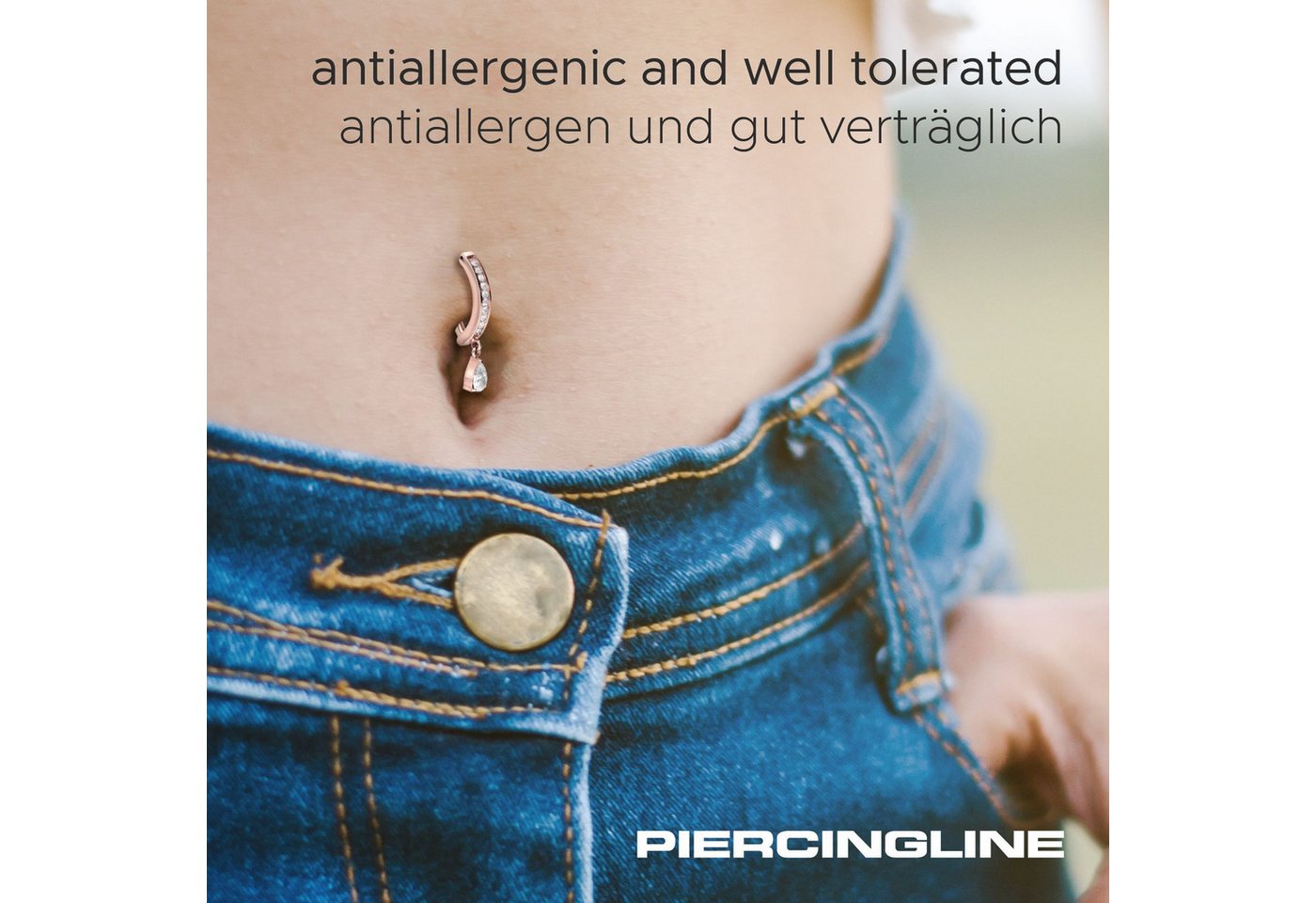 PIERCINGLINE Bauchnabelpiercing Titan Bauchnabelclicker BOGEN + KRISTALLTROPFEN (Clicker, 1-tlg) – Bild 3 von 5