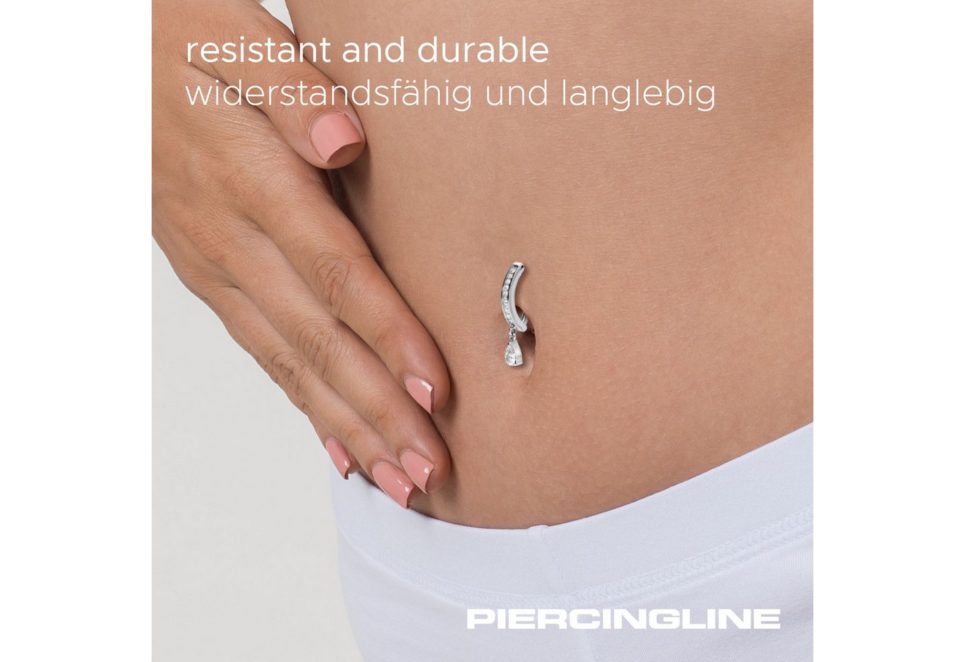 PIERCINGLINE Bauchnabelpiercing Titan Bauchnabelclicker BOGEN + KRISTALLTROPFEN (Clicker, 1-tlg) – Bild 4 von 5