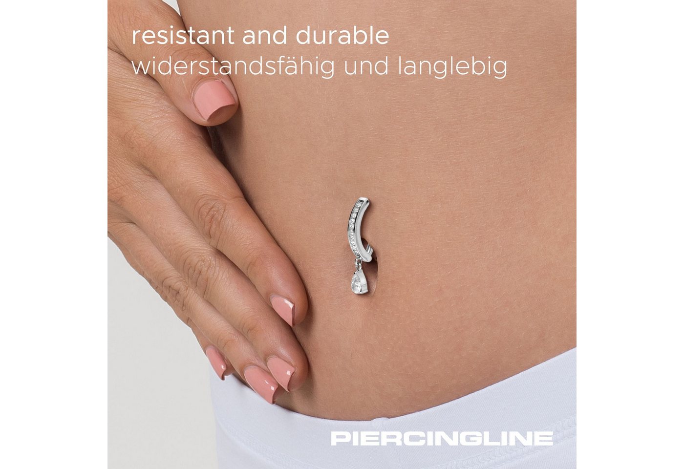 PIERCINGLINE Bauchnabelpiercing Titan Bauchnabelclicker BOGEN + KRISTALLTROPFEN (Clicker, 1-tlg) – Bild 5 von 5
