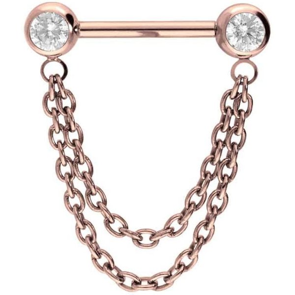 PIERCINGLINE Brustwarzenpiercing Titan Barbell mit Push Fit 2 KETTEN + KRISTALLE (Barbells, 1-tlg)