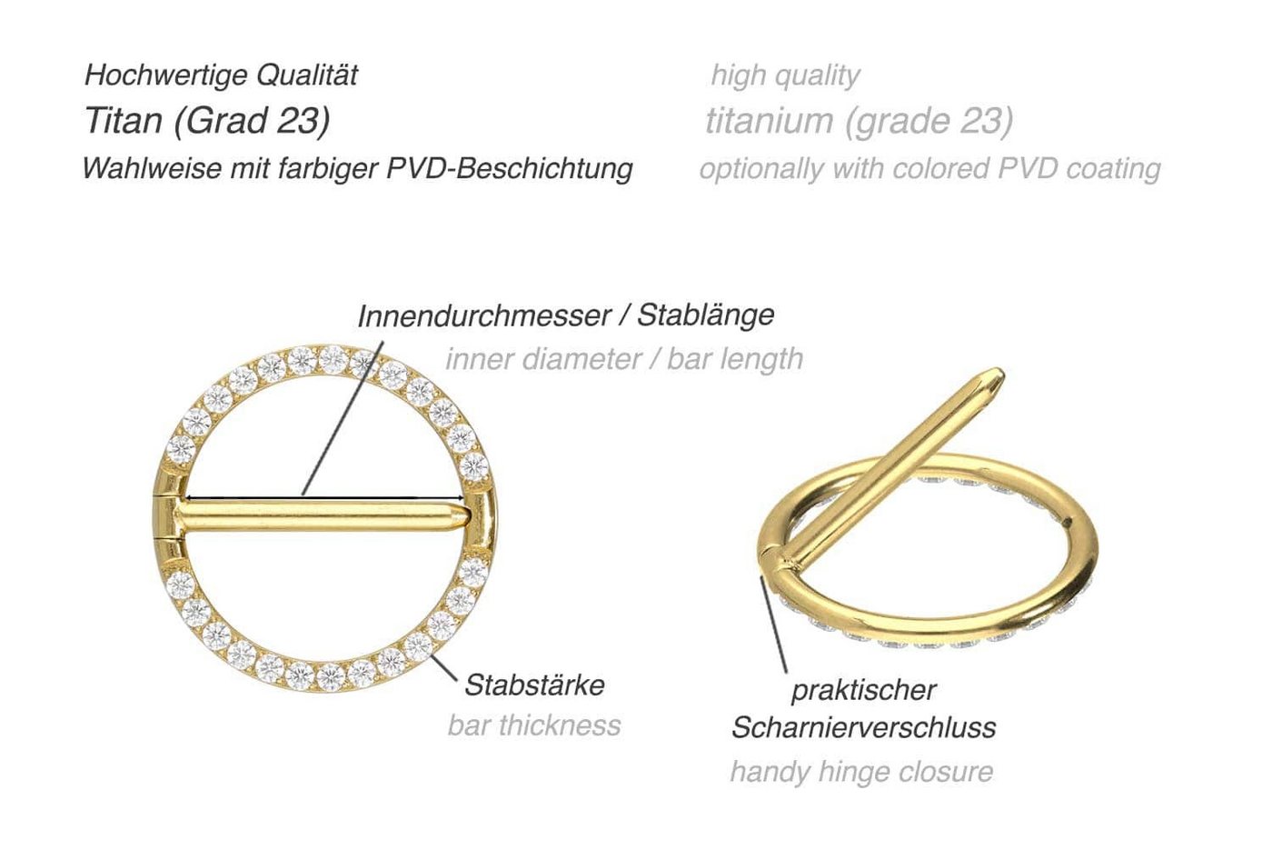 PIERCINGLINE Brustwarzenpiercing Titan Nippelpiercing Clicker RING + EINGEFASSTE KRISTALLE (Clicker, 1-tlg), Brust-, Nippel-Piercing, Titan – Bild 3 von 3