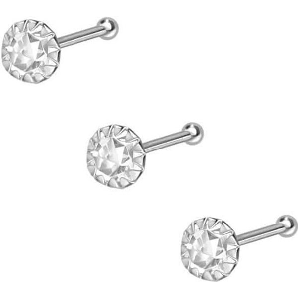 PIERCINGLINE Nasenpiercing SET 925er Silber Nasenstecker Pin EINGEFASSTER KRISTALL
