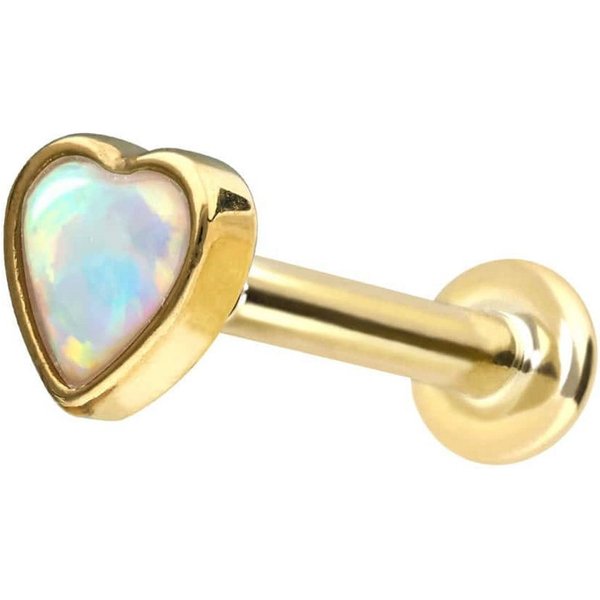 PIERCINGLINE Piercing-Set 14 Karat Gold Labret mit Innengewinde SYNTHETISCHES OPALHERZ (Labrets, 1-tlg)