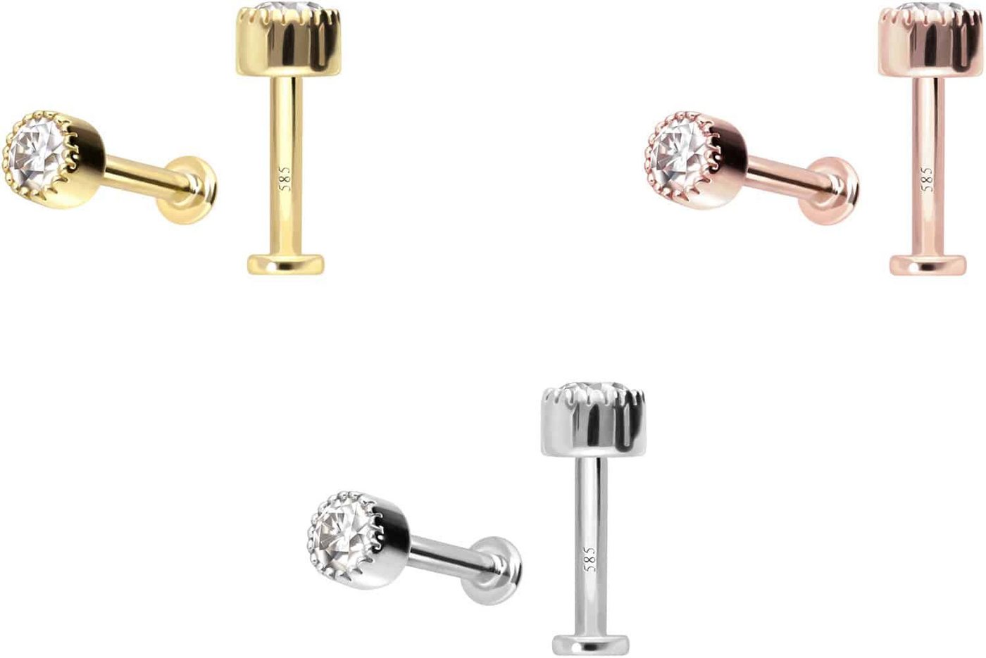 PIERCINGLINE Piercing-Set 14 Karat Gold Labret mit Push Fit MOISSANIT-DISC (Labrets, 1-tlg) – Bild 2 von 2