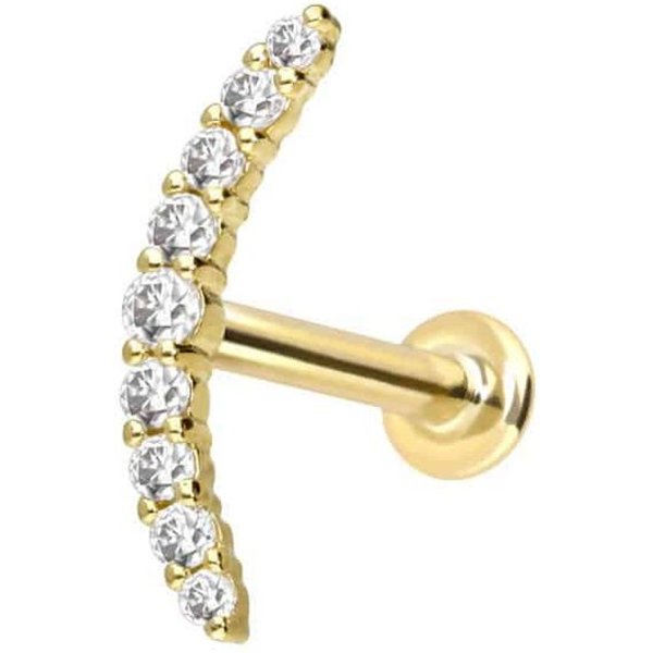 PIERCINGLINE Piercing-Set 14 Karat Gold Labret mit Innengewinde MOISSANIT-BOGEN (Labrets, 1-tlg)
