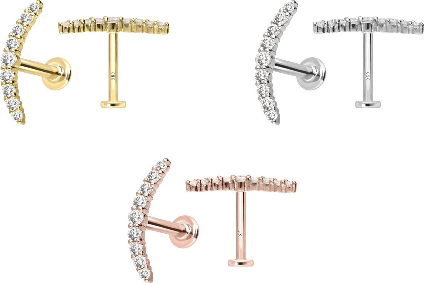 PIERCINGLINE Piercing-Set 14 Karat Gold Labret mit Innengewinde MOISSANIT-BOGEN (Labrets, 1-tlg) – Bild 2 von 2