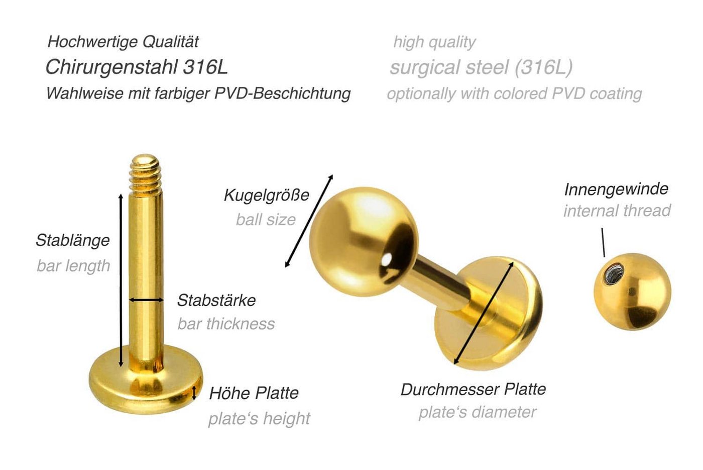 PIERCINGLINE Piercing-Set Chirurgenstahl Labret (Labrets, 1-tlg) – Bild 4 von 4