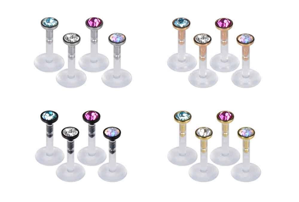 PIERCINGLINE Piercing-Set PMFK Labret mit Plug-in-System - Chirurgenstahl-Aufsatz mit Kristall (Labrets, 1-tlg) – Bild 2 von 4